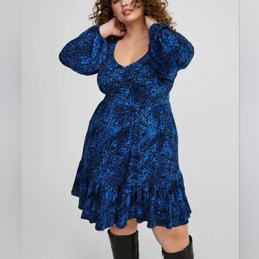 Torrid Plus Size 4x Super Soft Blue Skater Dress Mini Stretchy